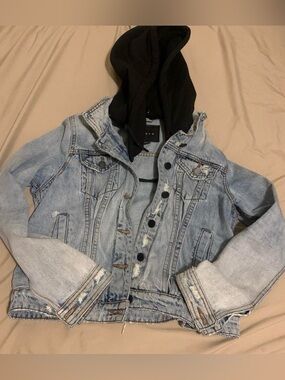 Blank NYC Light Blue Denim Jacket with Black Trim